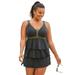 Plus Size Women's Crochet-Trim Tankini Top by Swim 365 in Black Gold Trim (Size 20)