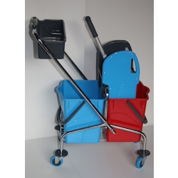 CleanSV® Reingungswagen chrom, Ablage, Reinigungswagen 2 x 18 Liter Eimer, Presse, Deichsel plus Ablagekorb Image