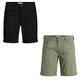 Jack & Jones Mens Pack of 2 Chino Shorts Cotton Summer Regular Fit Half Pants Black-Dusty Olive Size Medium