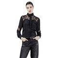 Donoratico Women's Casual V Neck Lace Shirt Long Sleeved Thin Section Slim Blouse top (Black, Large)