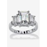 Women's Sterling Silver 3 Square Simulated Birthstone Ring by PalmBeach Jewelry in April (Size 8)