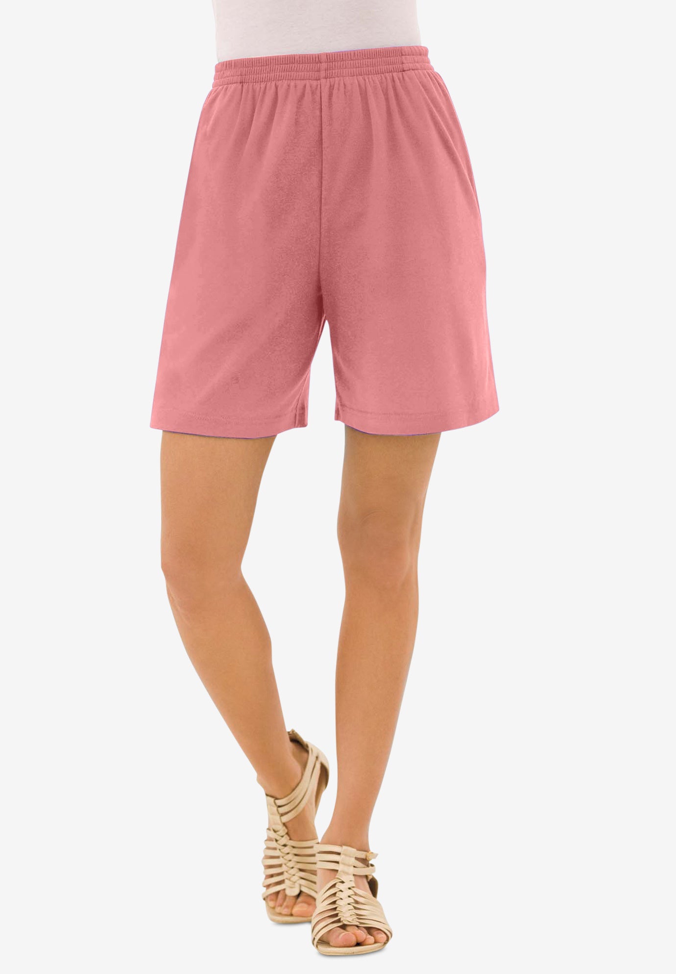 Plus Size Women's Plus Size Soft Knit Pull-On Short by Roaman's in Desert Rose (Size L) Pull On Elastic Waist