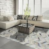 Blue/Brown 144 x 0.3 in Area Rug - Cowhide Mall Ceres Chevron Handmade Cowhide Sky Blue/Gray/Beige Area Rug Leather | 144 W x 0.3 D in | Wayfair