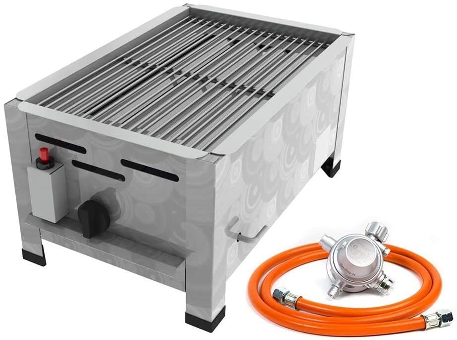 Gastro Edelstahl Gasbräter 1 flammig 3,6 KW mit Grillrost f. Propangas + Gasschlauch, Gewerberegler und SBS (Gastronomie Gasgrill) Image