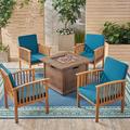 Winston Porter Broadbelt 5 Piece Multiple Chairs Seating Group w/ Cushions Wood/Natural Hardwoods in Brown/Gray/White | Outdoor Furniture | Wayfair