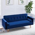 Mercury Row® Angus Twin 71.6" Wide Tufted Back Convertible Sofa Wood/Linen in Blue | 29.9 H x 71.6 W x 28.3 D in | Wayfair