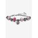 Women's Bali Style Red Crystal Charm 8" Bracelet in Silvertone by PalmBeach Jewelry in June