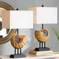 Rosecliff Heights Lanz Shell 28" Brown/Black Table Lamp Set Resin/Fabric in Black/Brown/Gray | 28 H x 15 W x 10 D in | Wayfair