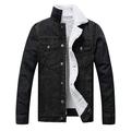 Omoone Men's Faux Fur Collar Sherpa Fleece Lined Distressed Denim Trucker Jacket - black - Large