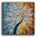 YaSheng Art - hand-painted Oil Painting On Canvas white Flowers Paintings Modern Home Interior Decor Abstract Art picture Ready to hang 24x24inch