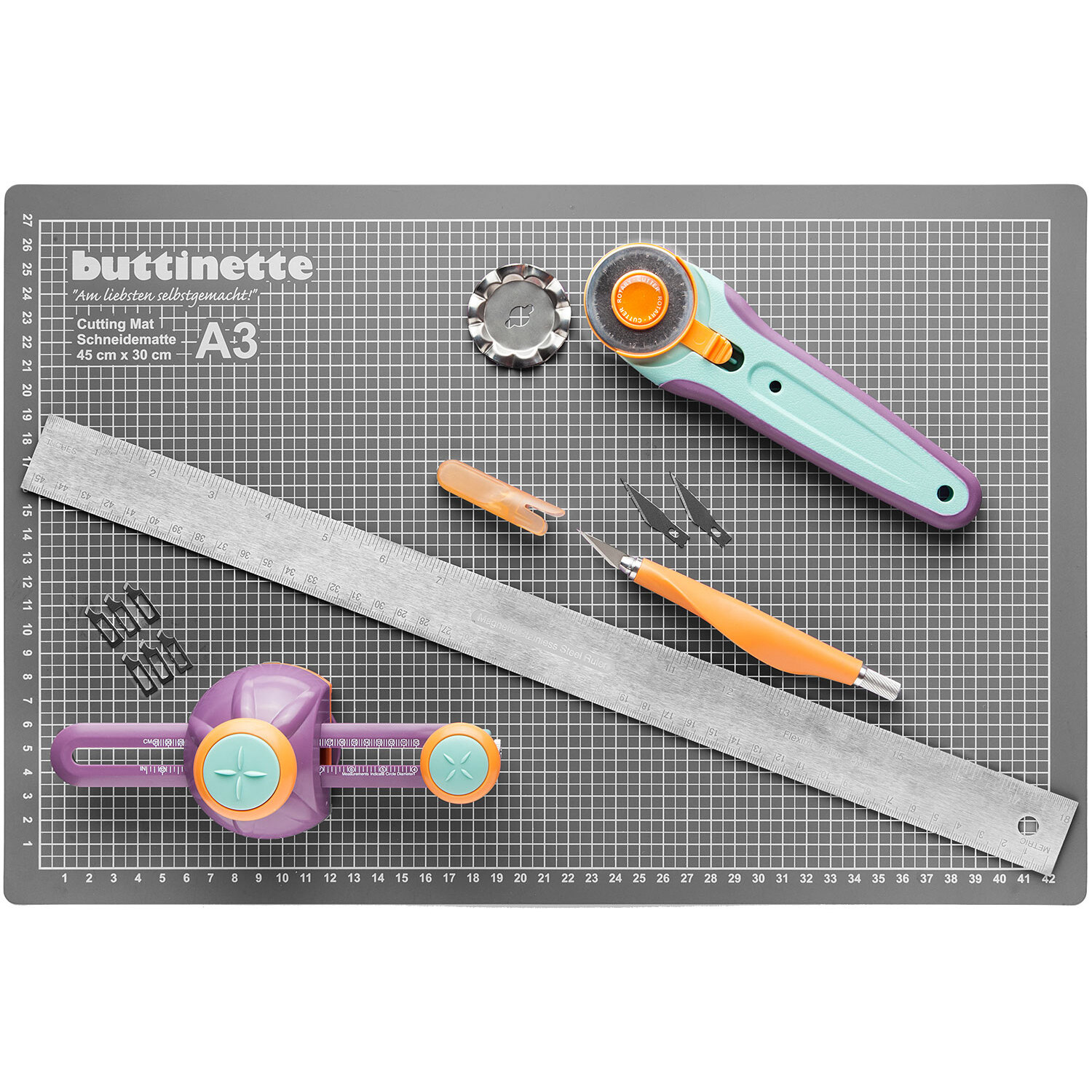 buttinette Lot de découpe "magnétique" avec tapis de découpe, 45 x 30 cm