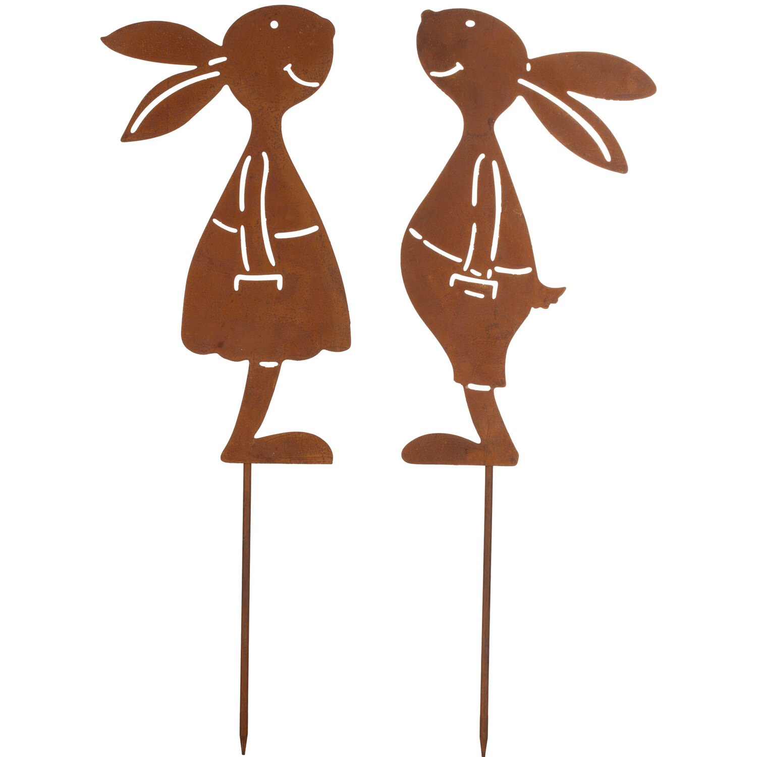 Couple de lapins en métal rouillé, 25 cm