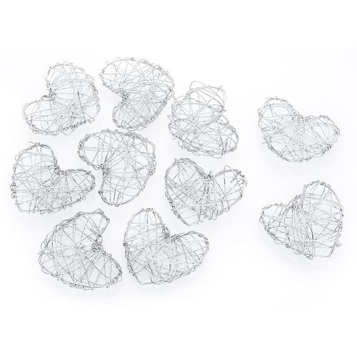 Cœurs en fil métallique, argenté, 4 cm, 10 pcs.