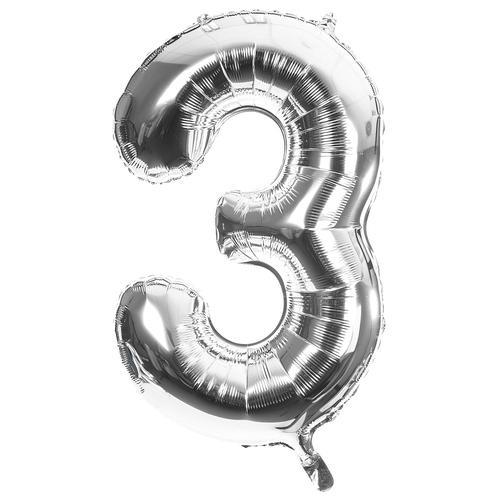 Ballon hélium chiffre ""3"", argent, 86 cm
