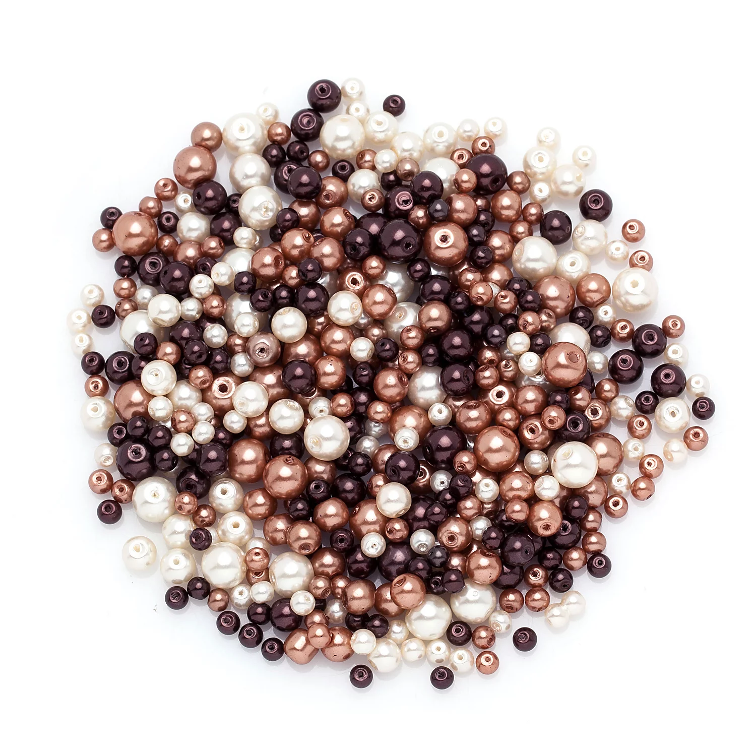 Perles nacrées en verre, ton marrons, 4–8 mm Ø, 100 g