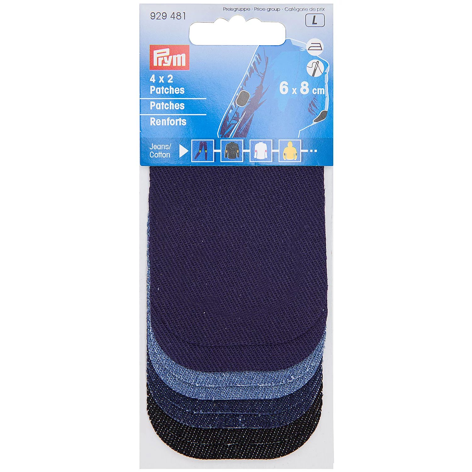 Prym Mini-renforts en tissu jeans, jeans/bleu foncé/bleu marine, dim. : 8 x 6 cm, 4 paires
