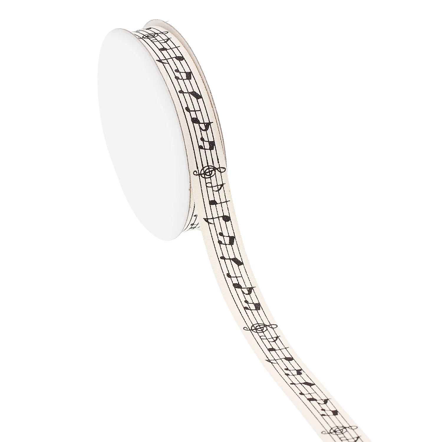 Ruban en tissu ""notes musicales"", crème/noir, 15 mm, 5 m