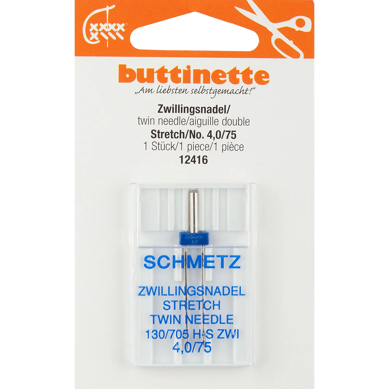 buttinette Aiguilles doubles "Stretch", épaisseur : 75, distance aiguilles : 4 mm