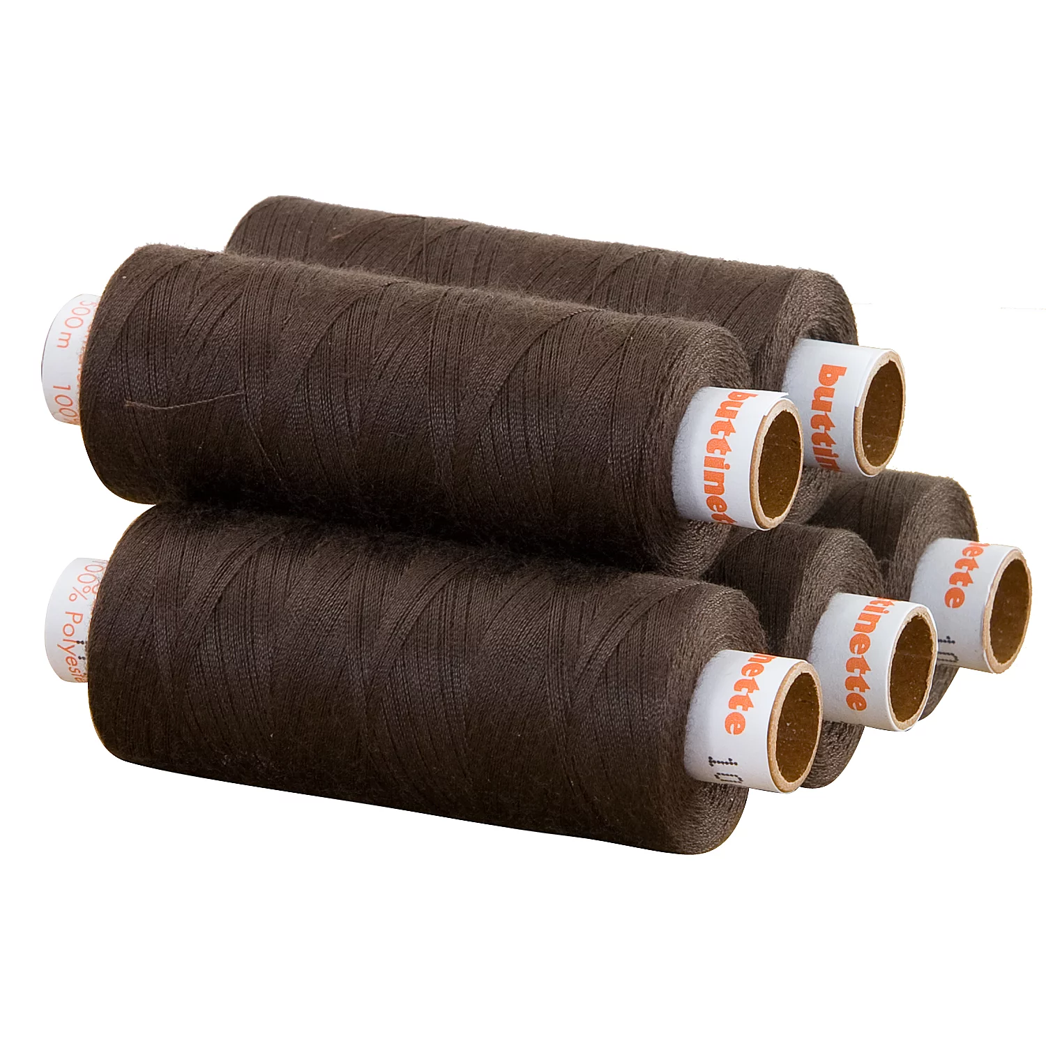 buttinette Fil à coudre universel, grosseur : 100, lot de 5 bobines, marron foncé