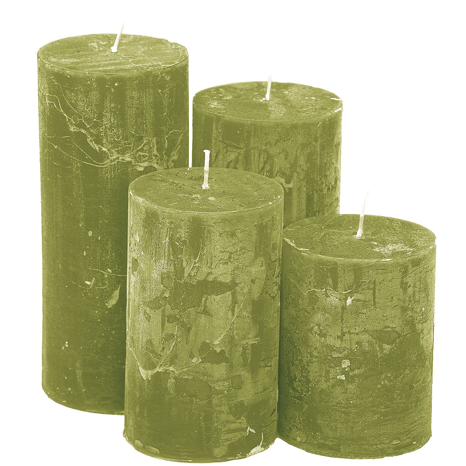 Rustikale Kerzen, grün, abgestuft, 4 Stück