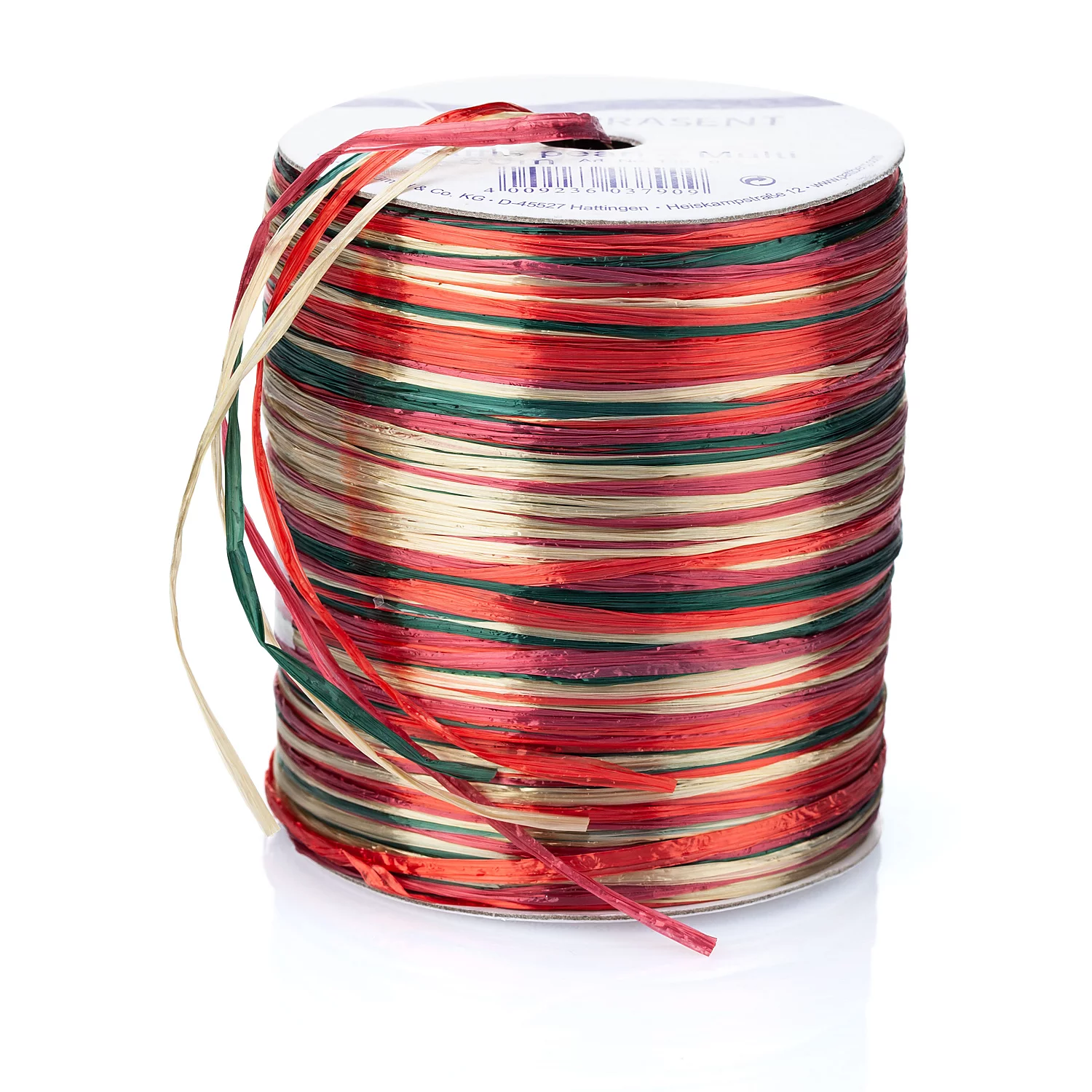 Raphia "couleur nacrée", 50 m, rouge/vert/doré