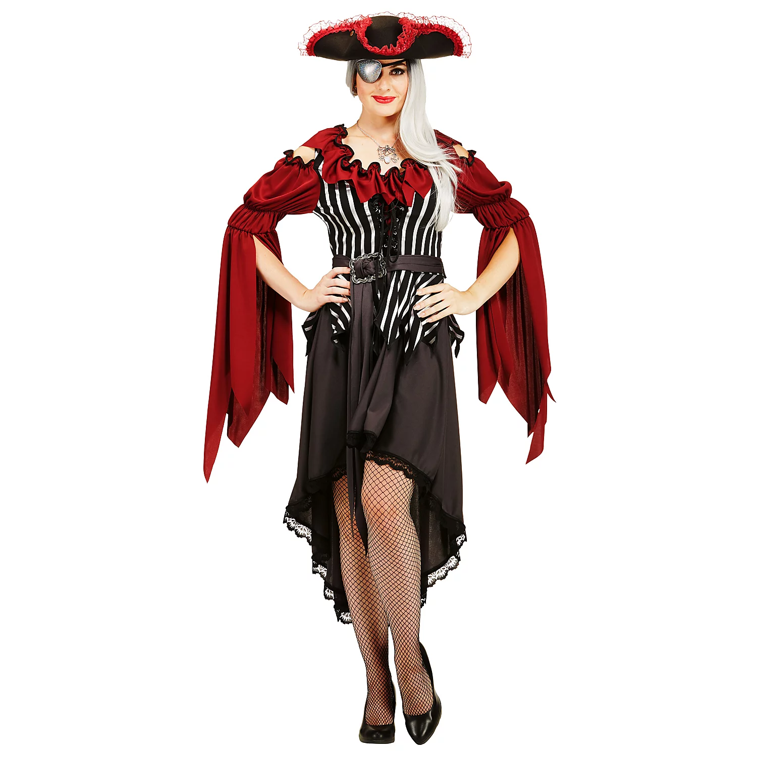 Piratenkleid für Damen, weinrot/silber Image