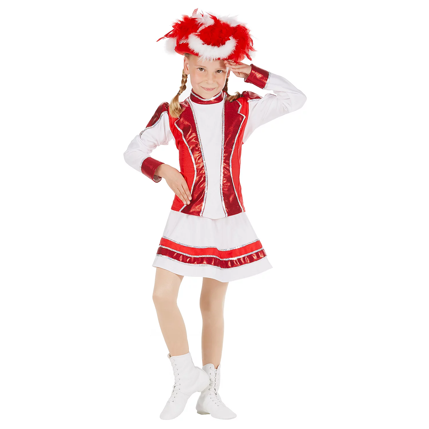buttinette Déguisement de majorette pour enfants, rouge/blanc/argent