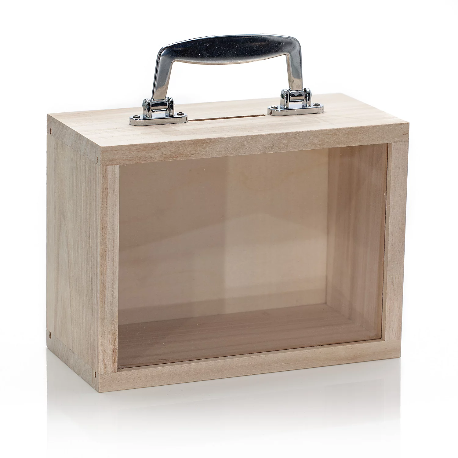 Koffer aus Holz, mit Sichtfenster, 20 x 10 x 15 cm