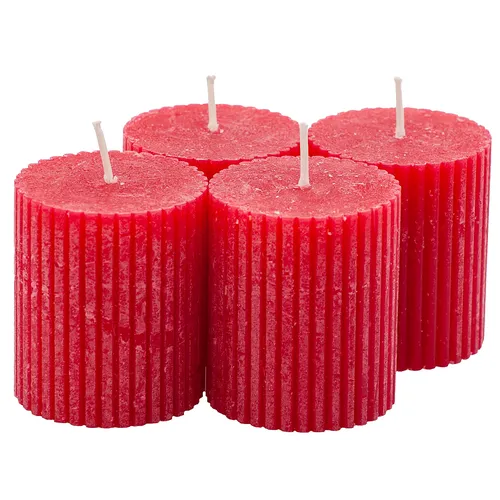 Rustikale Kerzen, rot, gerillt, 4 Stück