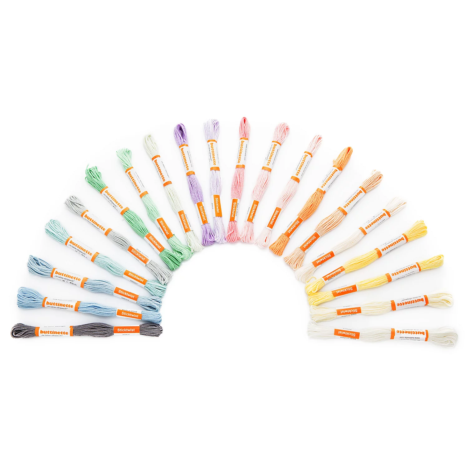 buttinette Qualitäts-Sticktwist Pastell, Inhalt: 20 Strängchen à 8 m