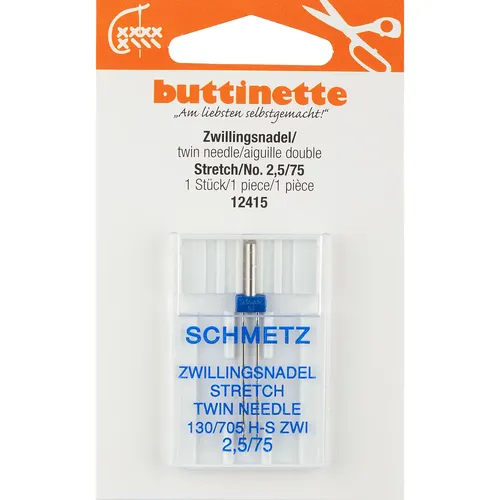 buttinette Zwillingsnadel Stretch, Stärke: 75, Nadelabstand: 2,5 mm