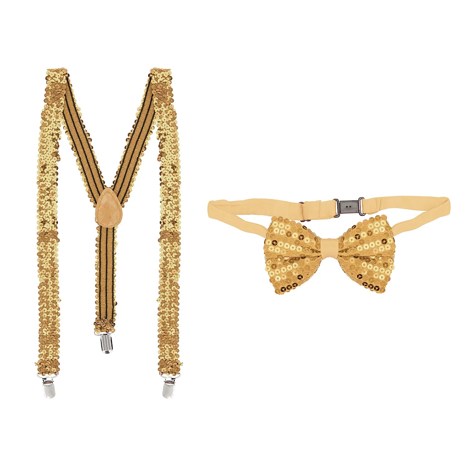 Set Hosenträger & Fliege Pailletten, gold Image