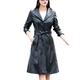 E-GIRL Women Black Fitted Long Faux Leather Trench Jacket Coat,P9710,3XL