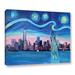 ArtWall Starry Night Over Manhattan w/ Statue Of Liberty & WTC Gallery Wrapped Canvas Metal in Blue/Indigo | 24 H x 32 W x 2 D in | Wayfair