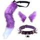 Wygwlg Halloween Faux Fur Fox Tail Set 3Pcs Adults Animal Ears Headband Tail Bell Collar Set,for Cosplay Costume Halloween Xmas Party, Purple-65CM