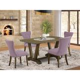 Wildon Home® Jendrik 5 - Piece Rubberwood Solid Wood Dining Set Wood/Upholstered in Brown | Wayfair 14D3F209CE36453B9A438782BD6F0555