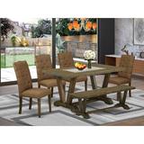 Wildon Home® Starine 6 - Piece Rubberwood Solid Wood Dining Set Wood/Upholstered in Brown | Wayfair 9276809BA6D7485D9E0338FBC387CD4B