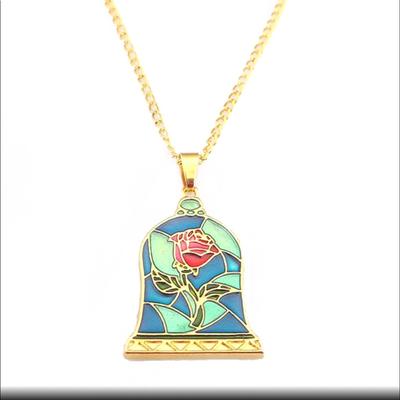 Disney Jewelry | Beauty And The Beast Stained Glass Rose Ne | Color: Gold | Size: Os