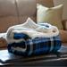 Millwood Pines Milomir Throw Blanket Microfiber/Fleece/Microfiber/Fleece, Sherpa in Black/Blue | 60 H x 50 W in | Wayfair