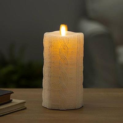 Gerson 15988 - 6" Ivory Sweater Knit Pillar Candle
