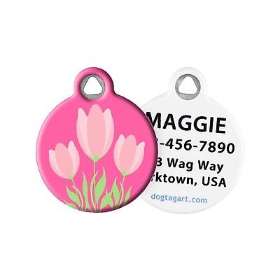 Dog Tag Art Pink Tulips Personalized Dog & Cat ID Tag, Small