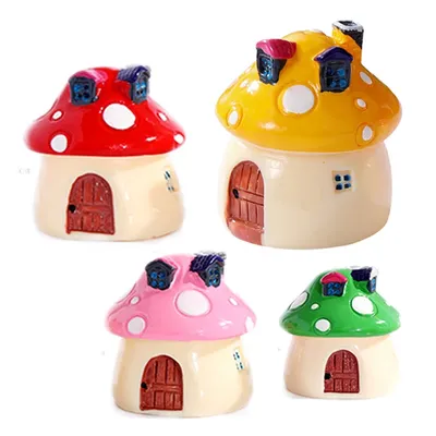 Mini maison champignon en résine 4 pièces accessoires de jardin Miniatures colorés Micro paysage