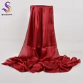 [BYSIFA]-Écharpe Alberoise en Satin pour Femme Long Châle de Luxe Rouge Vin Simple Musulman