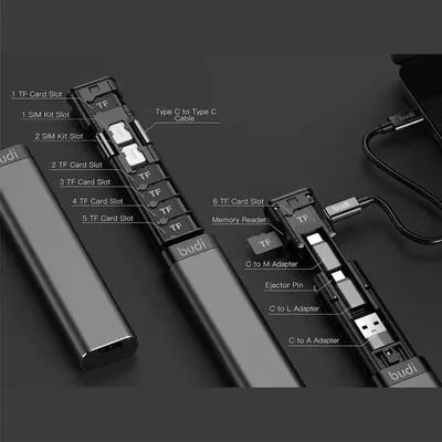 BUDI-Adaptateur intelligent multifonction stockage de carte câble de données boîte USB lecteur