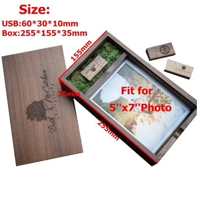 Boîte d'album en bois avec logo personnalisé gratuit photo 5*7 pouces clé USB en bois USB 3.0