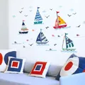 Autocollant Mural de voilier de dessin animé avec vue sur la mer pour les chambres d'enfants