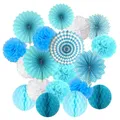 Éventail à fleurs pompons en papier de soie bleu et accent d'abeille décorations Ikfor pour