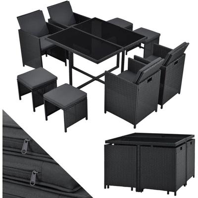 Polyrattan Sitzgruppe Baracoa l 9-teilig – Gartenmöbel Set mit 4 x Stühle, 4 Hocker & Tisch für