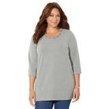 Plus Size Women's Suprema® Strappy Neckline Top by Catherines in Heather Grey (Size 6X)