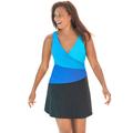 Plus Size Women's Colorblock Fit-And-Flare Swim Dress by Swim 365 in Black Ultramarine Colorblock (Size 28)